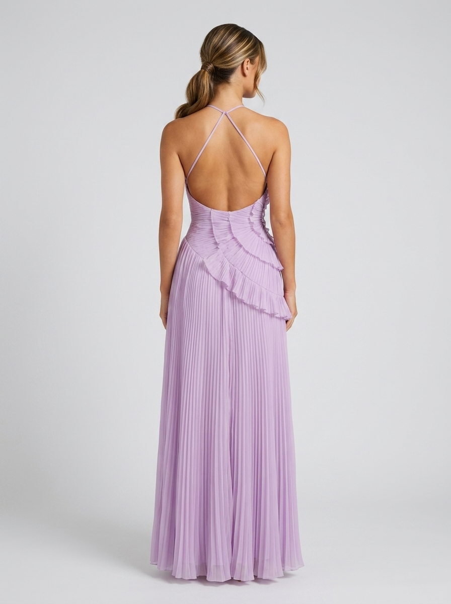 Women's Pleated Halter Maxi Dress Elegant Wedding Guest Dress