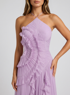 Women's Pleated Halter Maxi Dress Elegant Wedding Guest Dress