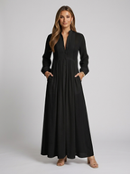 Women's Button Front Maxi Dress Long Sleeve Flowing Summer Dress