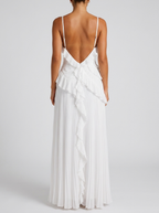 Women's Pleated Halter Maxi Dress Elegant Wedding Guest Dress
