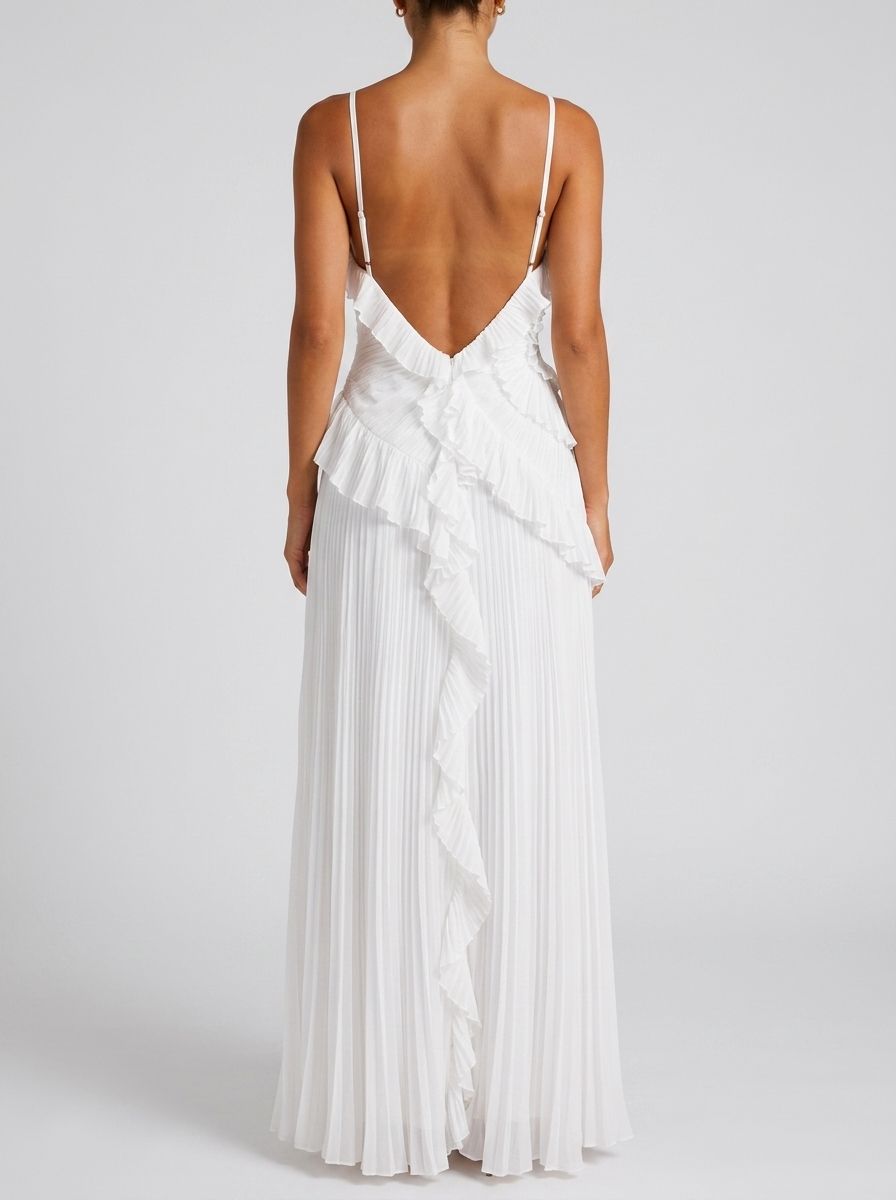 Women's Pleated Halter Maxi Dress Elegant Wedding Guest Dress