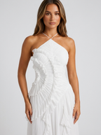 Women's Pleated Halter Maxi Dress Elegant Wedding Guest Dress