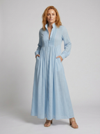 Women's Button Front Maxi Dress Long Sleeve Flowing Summer Dress