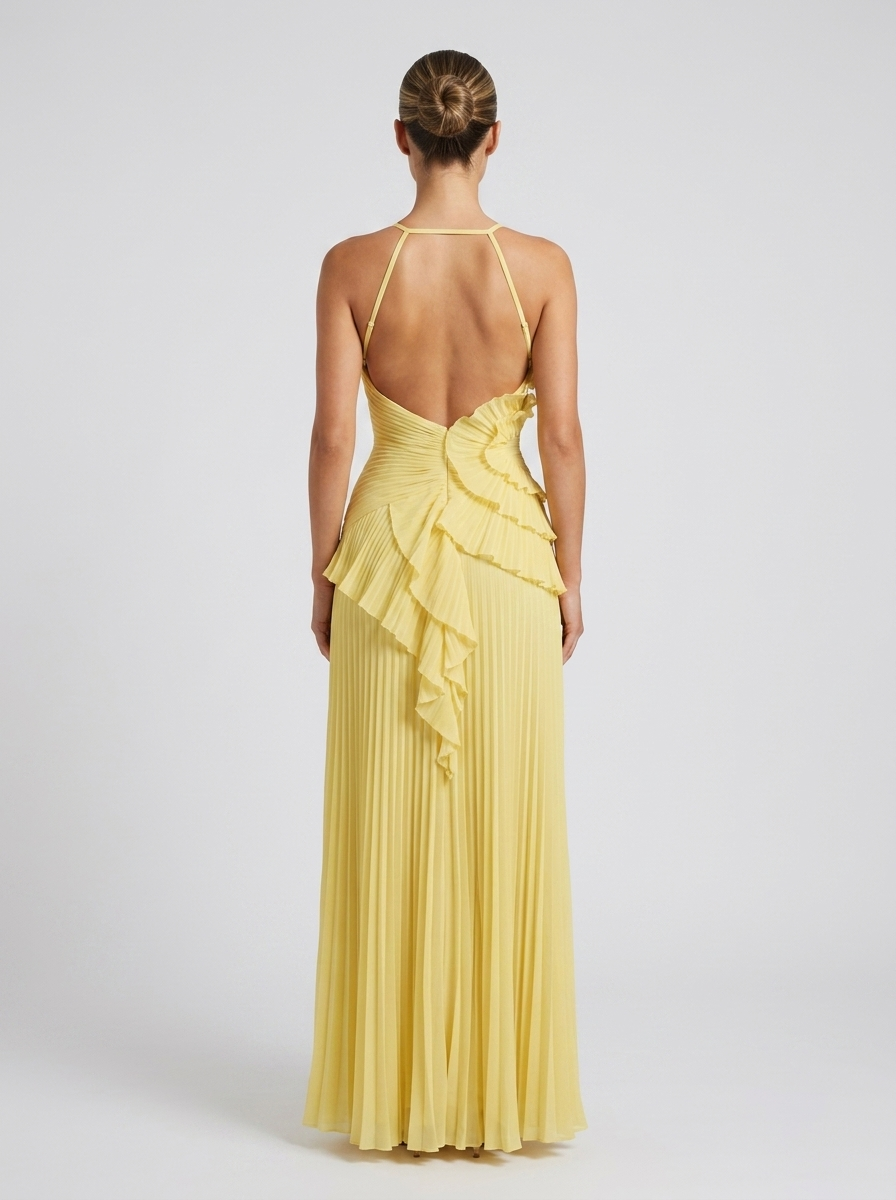 Women's Pleated Halter Maxi Dress Elegant Wedding Guest Dress