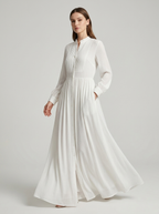 Women's Button Front Maxi Dress Long Sleeve Flowing Summer Dress