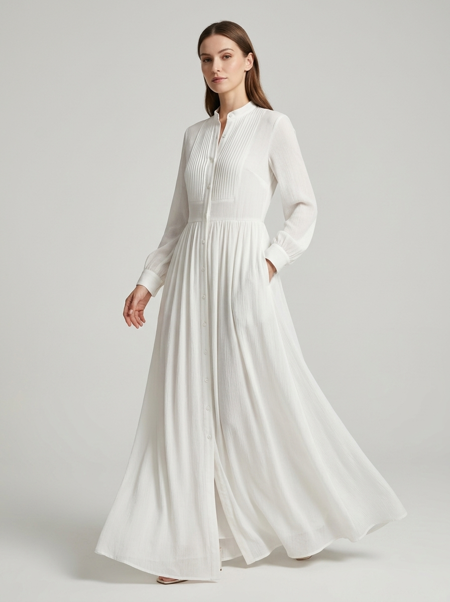 Women's Button Front Maxi Dress Long Sleeve Flowing Summer Dress