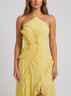 Women's Pleated Halter Maxi Dress Elegant Wedding Guest Dress