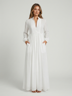 Women's Button Front Maxi Dress Long Sleeve Flowing Summer Dress