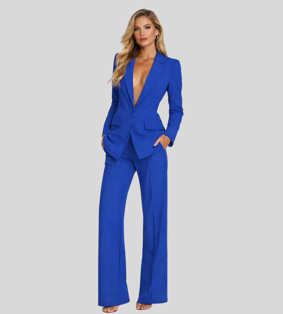 Women's Business Blazer & Wide Leg Trouser Suit Set