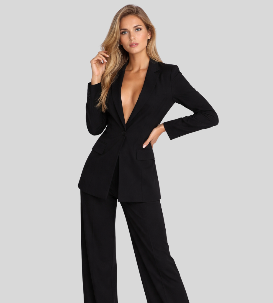 Women's Business Blazer & Wide Leg Trouser Suit Set