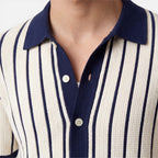 Men's Striped Knit Polo Shirt Short Sleeve Casual Top