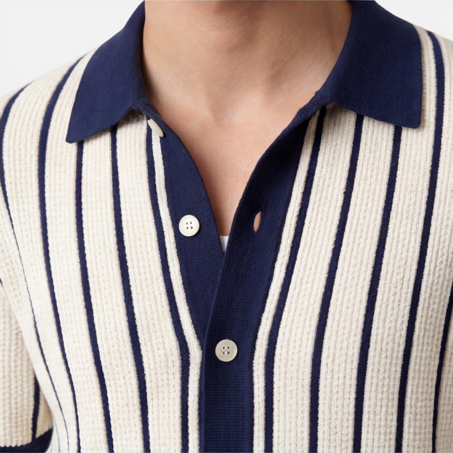 Men's Striped Knit Polo Shirt Short Sleeve Casual Top