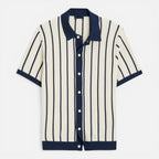 Men's Striped Knit Polo Shirt Short Sleeve Casual Top