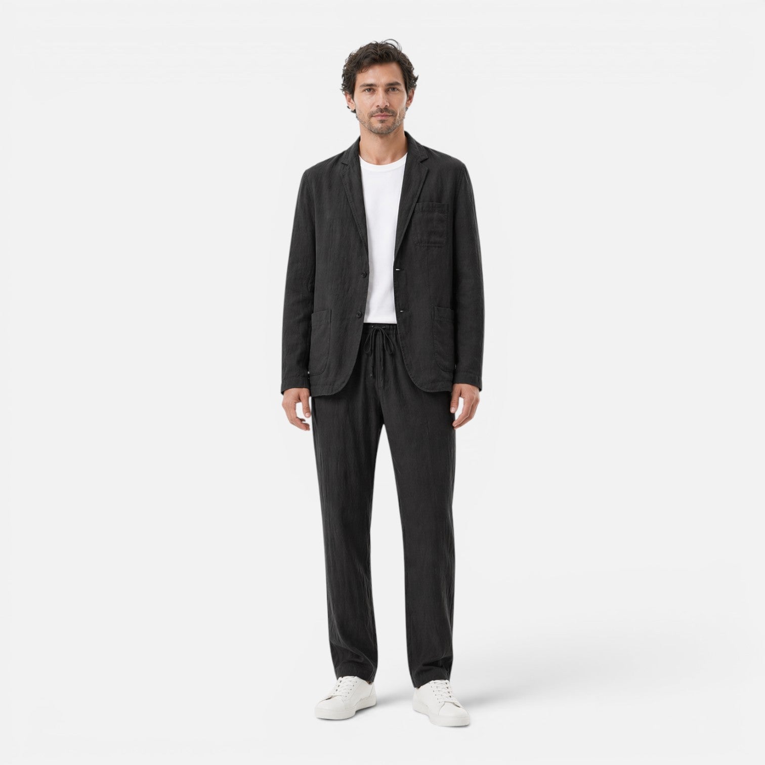 Men's Linen Blend Suit Set Two-Piece Lightweight Summer Suit
