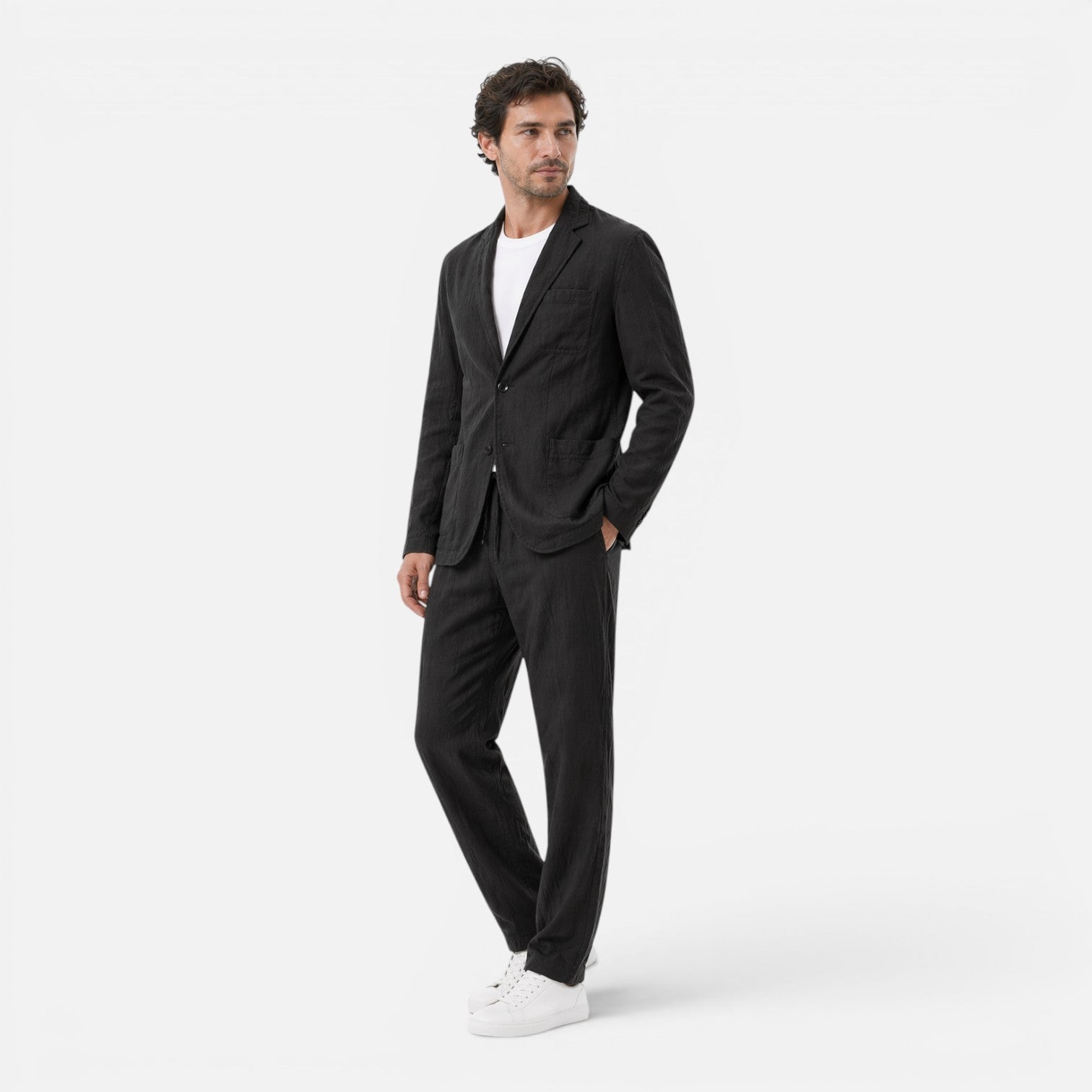 Men's Linen Blend Suit Set Two-Piece Lightweight Summer Suit
