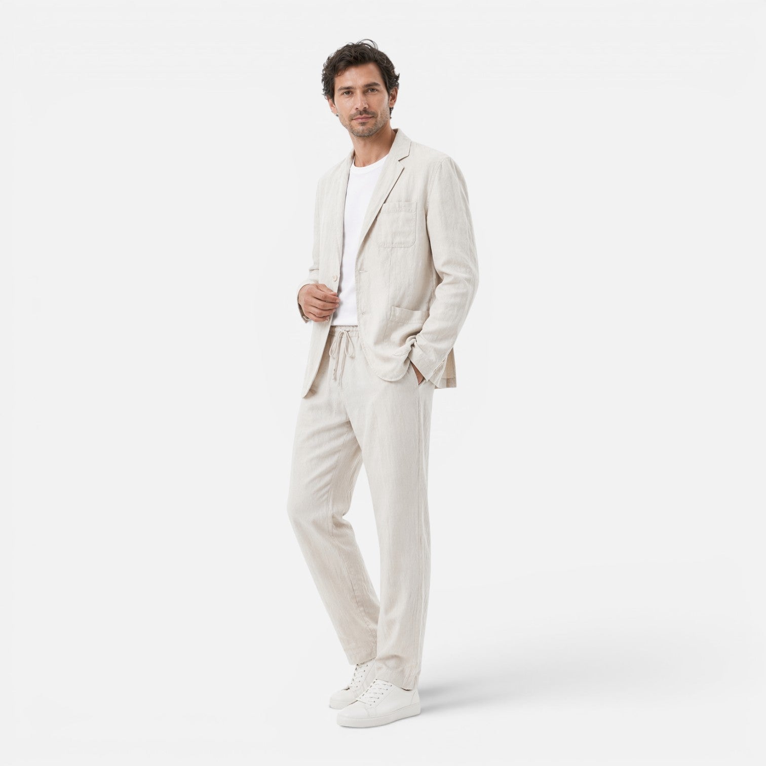Men's Linen Blend Suit Set Two-Piece Lightweight Summer Suit
