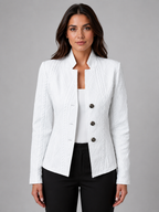 Women’s Collarless Textured Blazer – Tailored Button Jacket