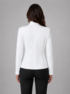 Women’s Collarless Textured Blazer – Tailored Button Jacket