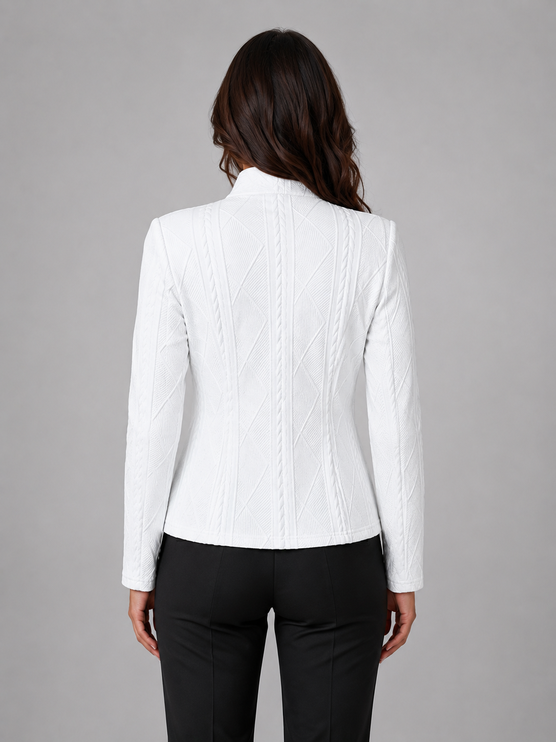 Women’s Collarless Textured Blazer – Tailored Button Jacket