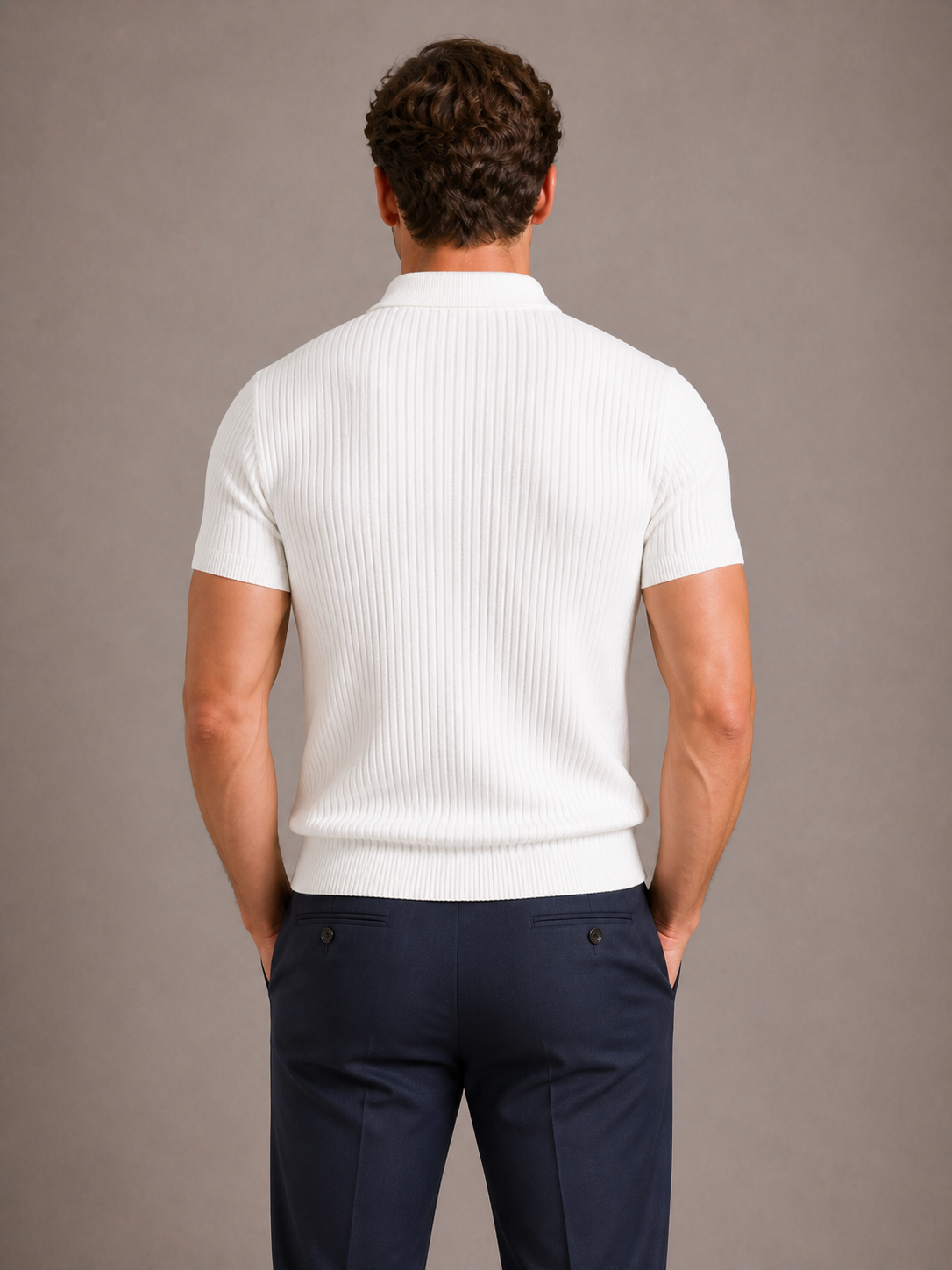 Men's Ribbed Zip Polo Shirt – Slim Fit Short Sleeve