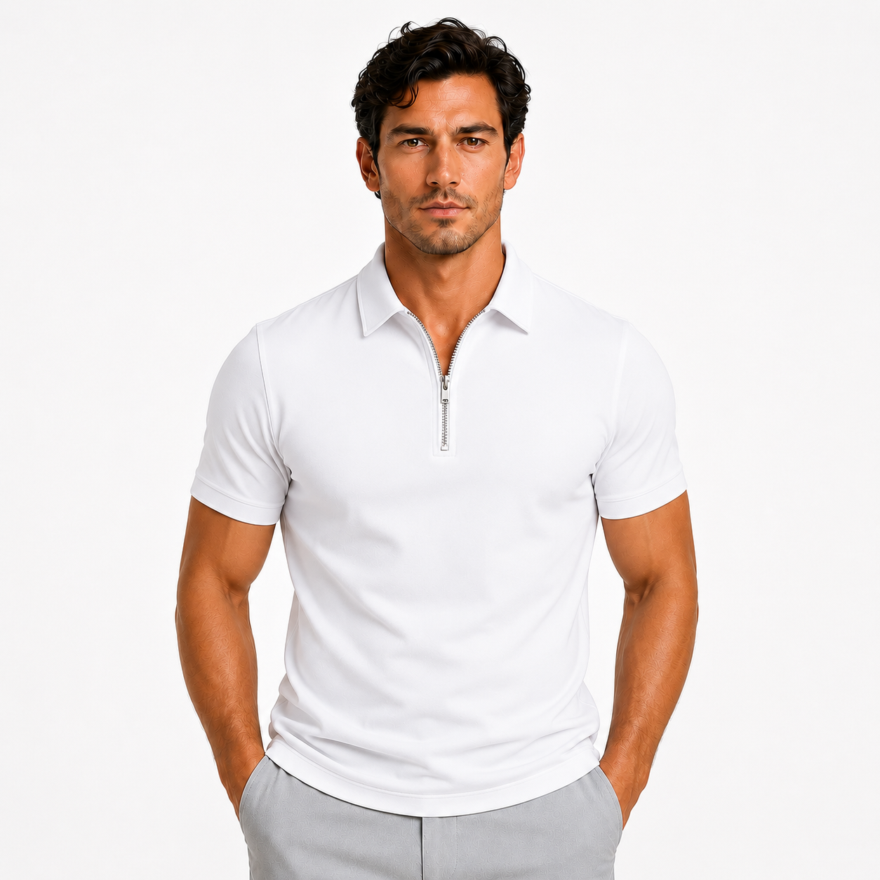 Men's Zip Polo Shirt – Slim Fit Short Sleeve Casual Polo