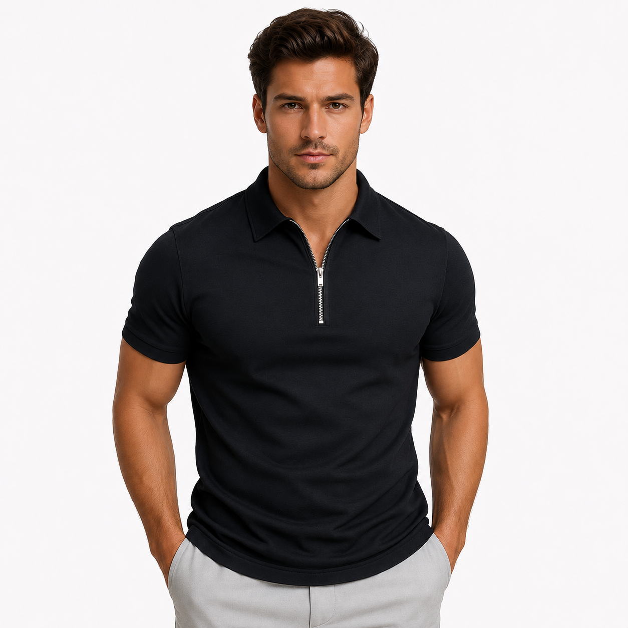 Men's Zip Polo Shirt – Slim Fit Short Sleeve Casual Polo