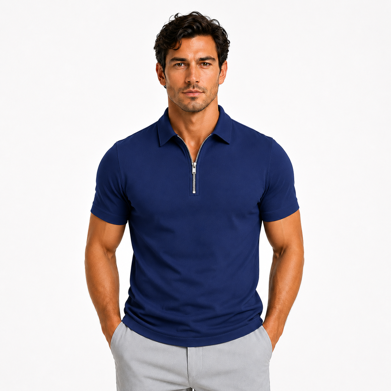 Men's Zip Polo Shirt – Slim Fit Short Sleeve Casual Polo