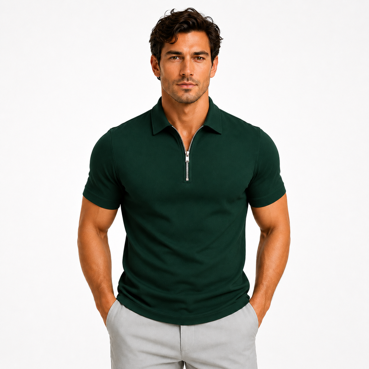 Men's Zip Polo Shirt – Slim Fit Short Sleeve Casual Polo