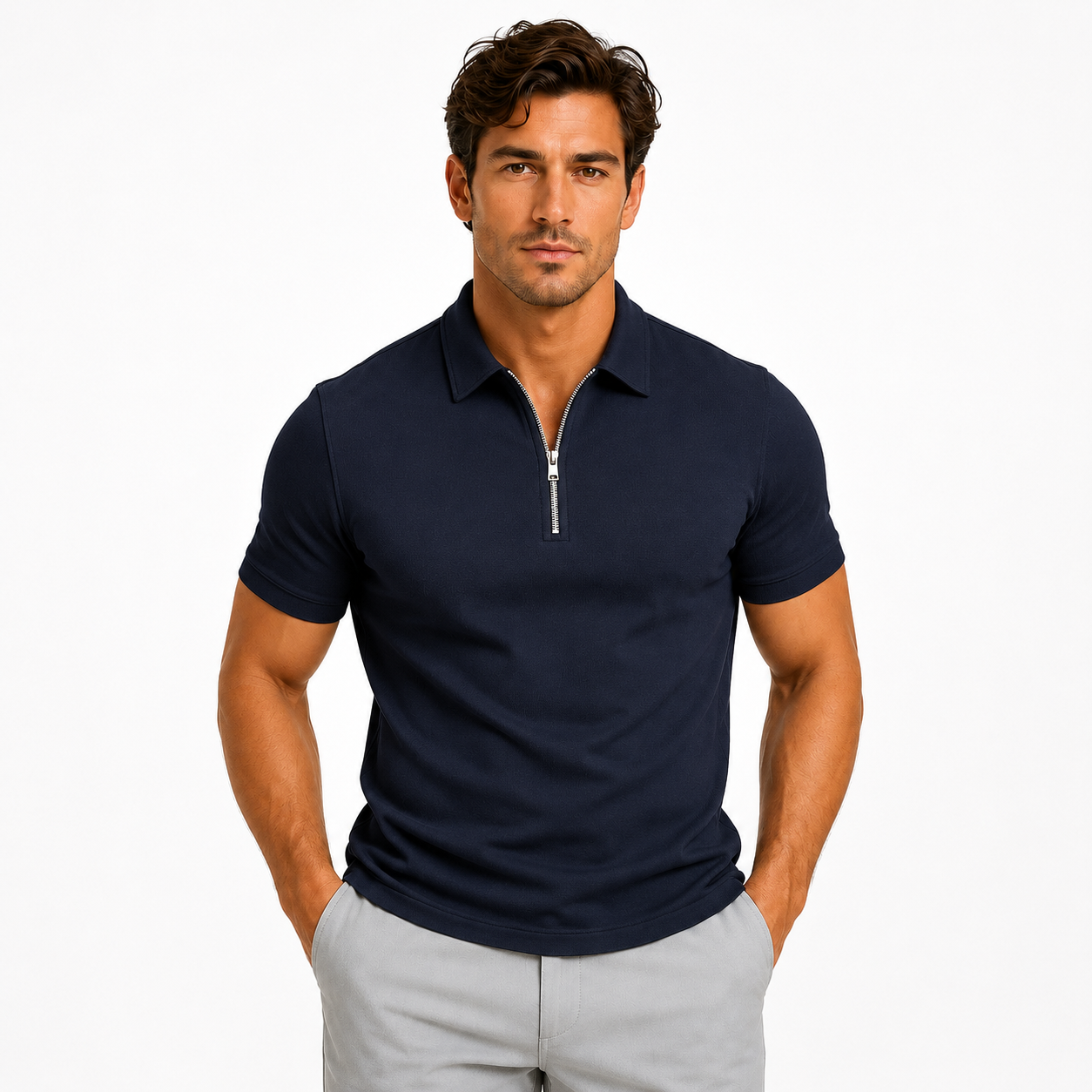 Men's Zip Polo Shirt – Slim Fit Short Sleeve Casual Polo