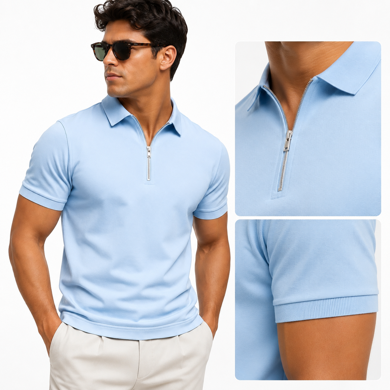 Men's Zip Polo Shirt – Slim Fit Short Sleeve Casual Polo
