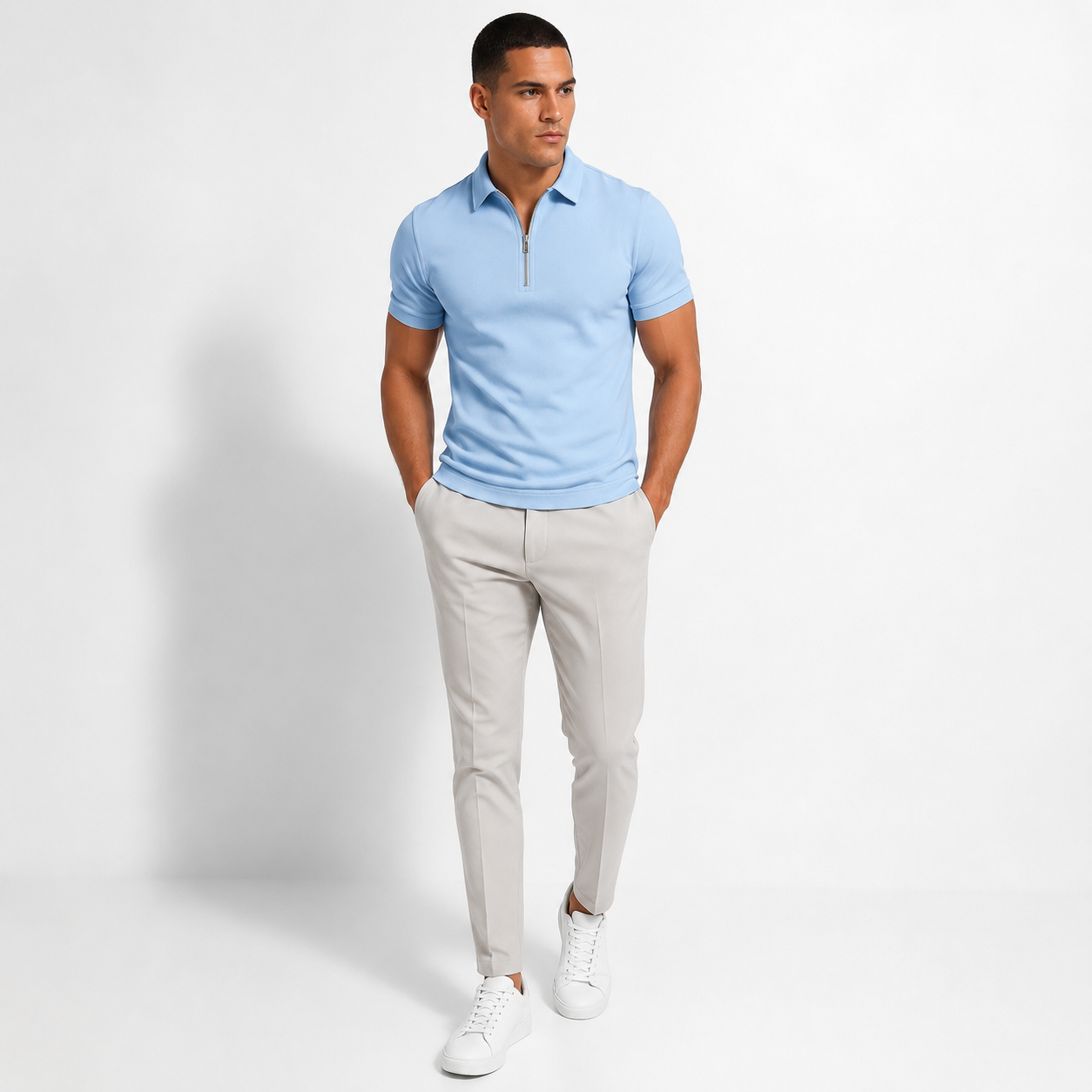 Men's Zip Polo Shirt – Slim Fit Short Sleeve Casual Polo