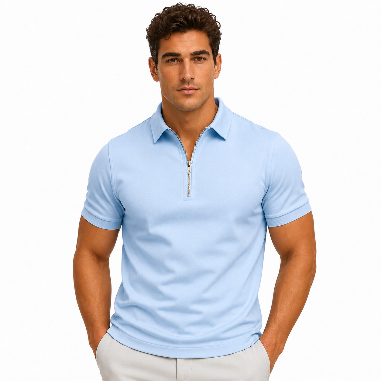 Men's Zip Polo Shirt – Slim Fit Short Sleeve Casual Polo