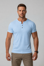 Men's Muscle Fit Henley T-Shirt – Short Sleeve Cotton Blend