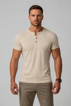 Men's Muscle Fit Henley T-Shirt – Short Sleeve Cotton Blend