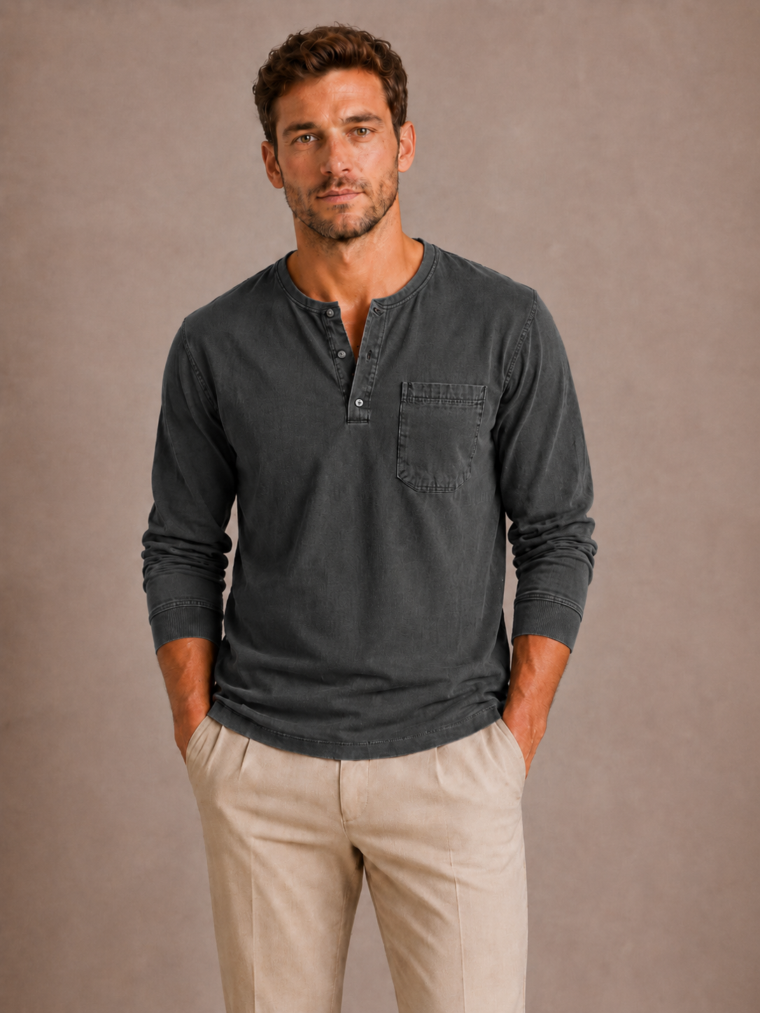 Men's Long Sleeve Henley Shirt – Casual Regular Fit