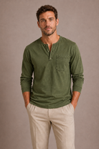 Men's Long Sleeve Henley Shirt – Casual Regular Fit