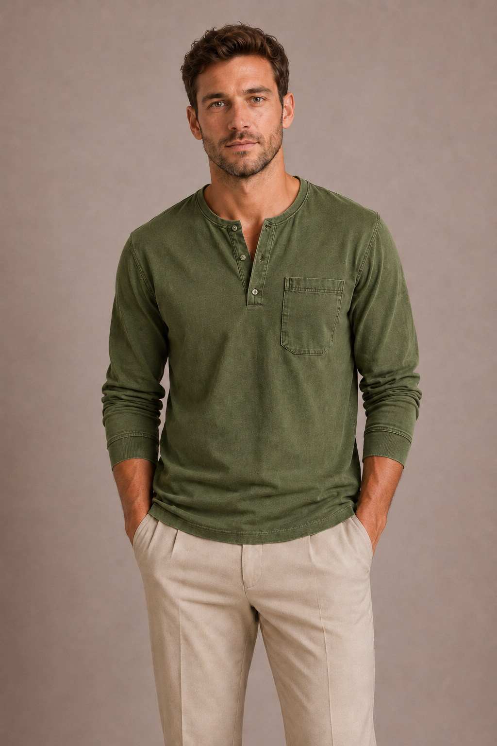 Men's Long Sleeve Henley Shirt – Casual Regular Fit
