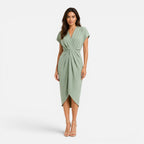 Maison Straver | Women’s Midi Dress Draped Front Elegant Slim Fit Side Slit