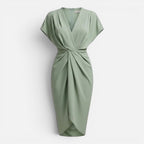 Maison Straver | Women’s Midi Dress Draped Front Elegant Slim Fit Side Slit