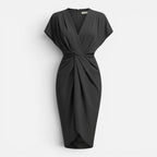 Maison Straver | Women’s Midi Dress Draped Front Elegant Slim Fit Side Slit