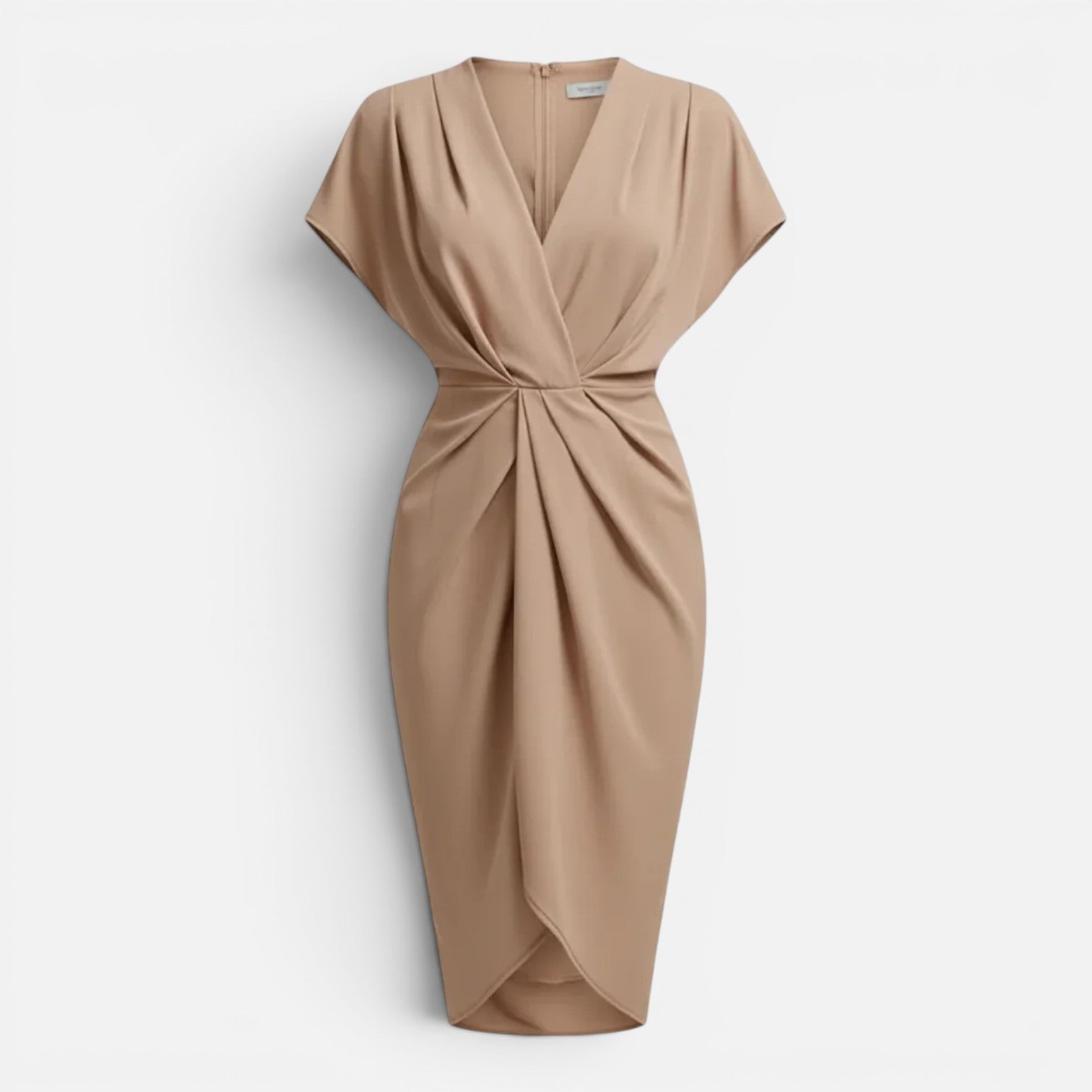 Maison Straver | Women’s Midi Dress Draped Front Elegant Slim Fit Side Slit