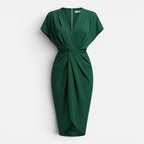 Maison Straver | Women’s Midi Dress Draped Front Elegant Slim Fit Side Slit