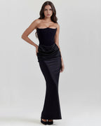 Women’s Strapless Corset Satin Maxi Dress