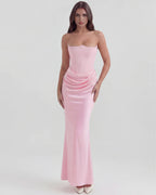 Women’s Strapless Corset Satin Maxi Dress