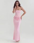 Women’s Strapless Corset Satin Maxi Dress
