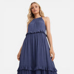 Women's Halter Neck Tiered Maxi Dress