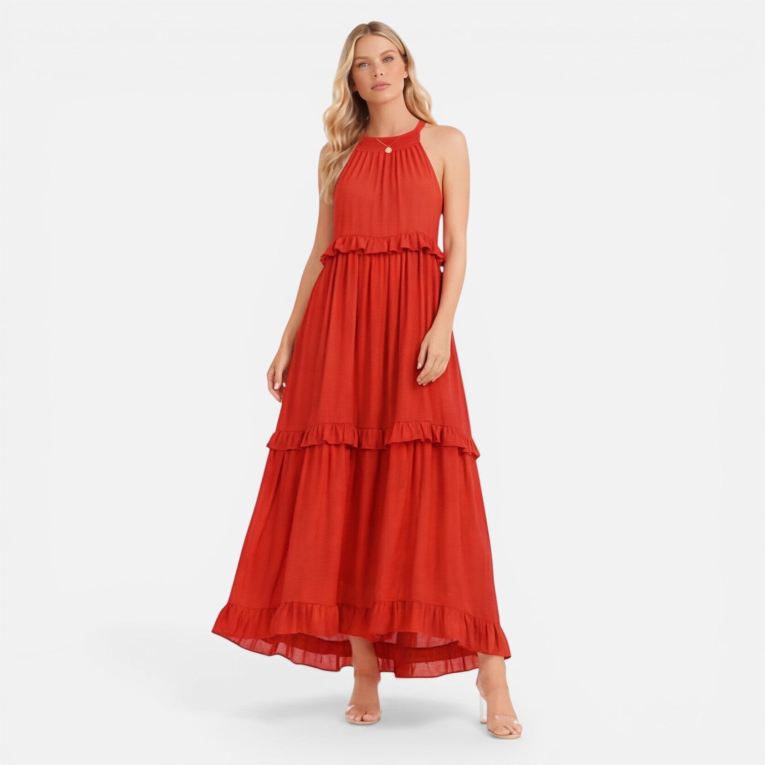 Women's Halter Neck Tiered Maxi Dress