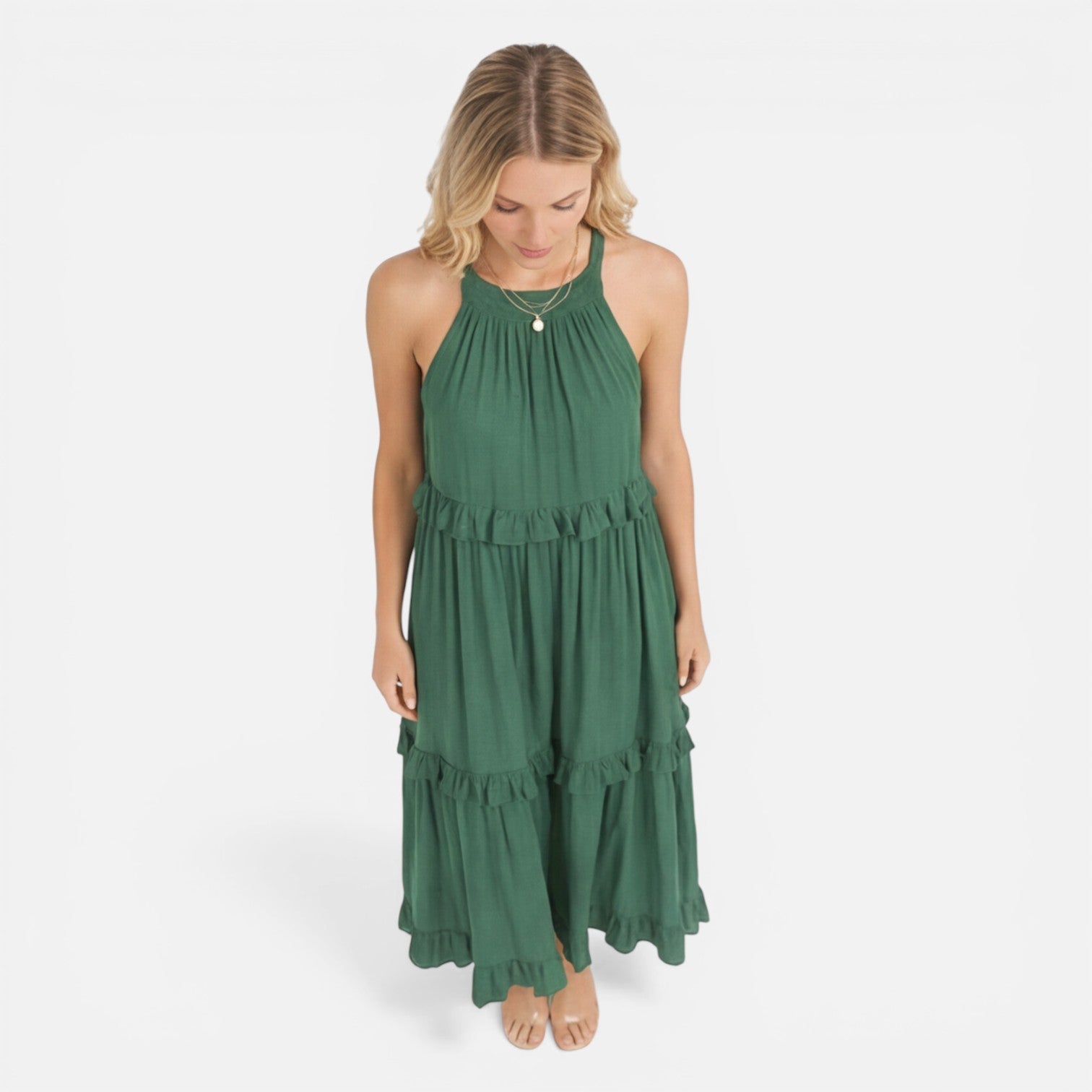 Women's Halter Neck Tiered Maxi Dress