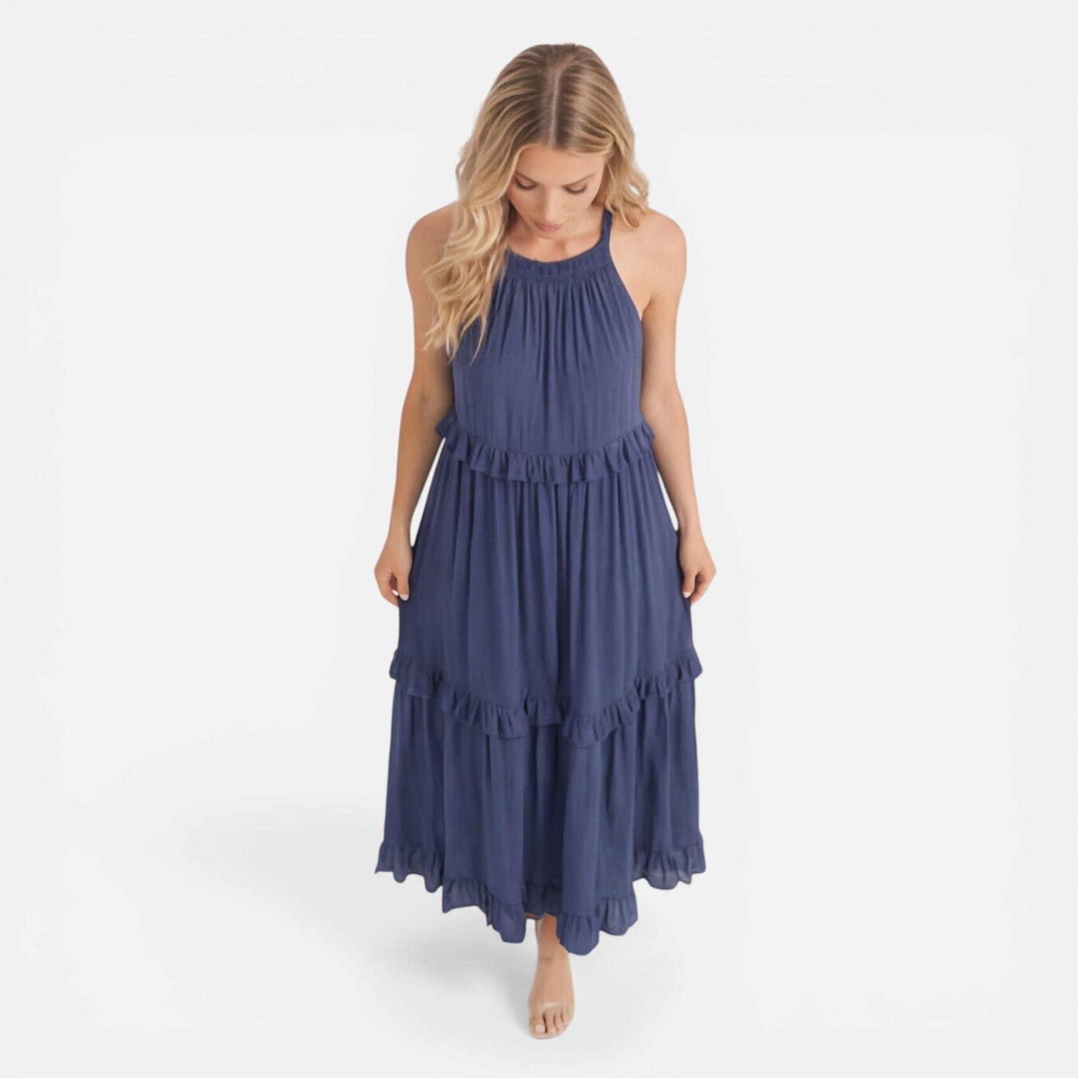 Women's Halter Neck Tiered Maxi Dress