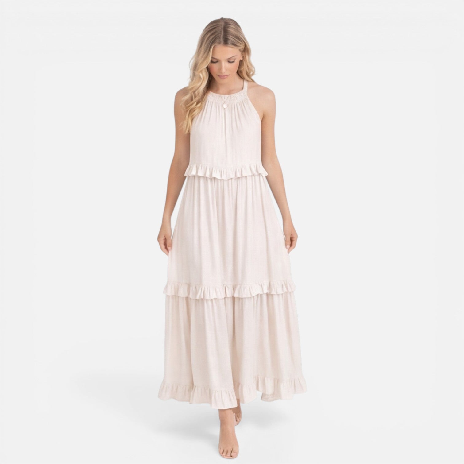Women's Halter Neck Tiered Maxi Dress